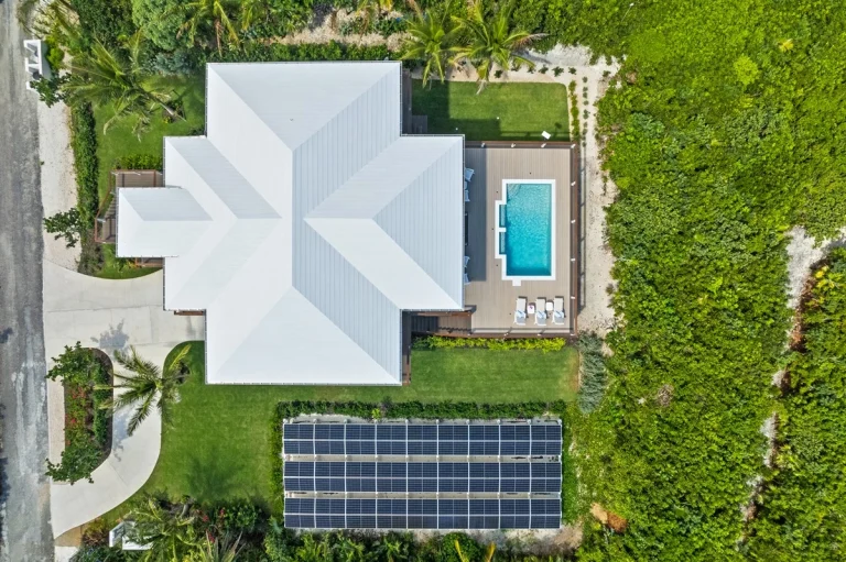 Overhead view of the house and pool at Incommunicado, Hope Town, Elbow Cay