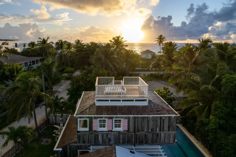 Rooftop deck of the house at sunset at Surf Shack, Dunmore Town, Harbour Island