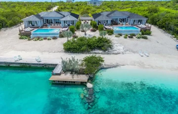 Aerial view of the villas, pools and dock at Villa Ana, Hartswell, Great Exuma